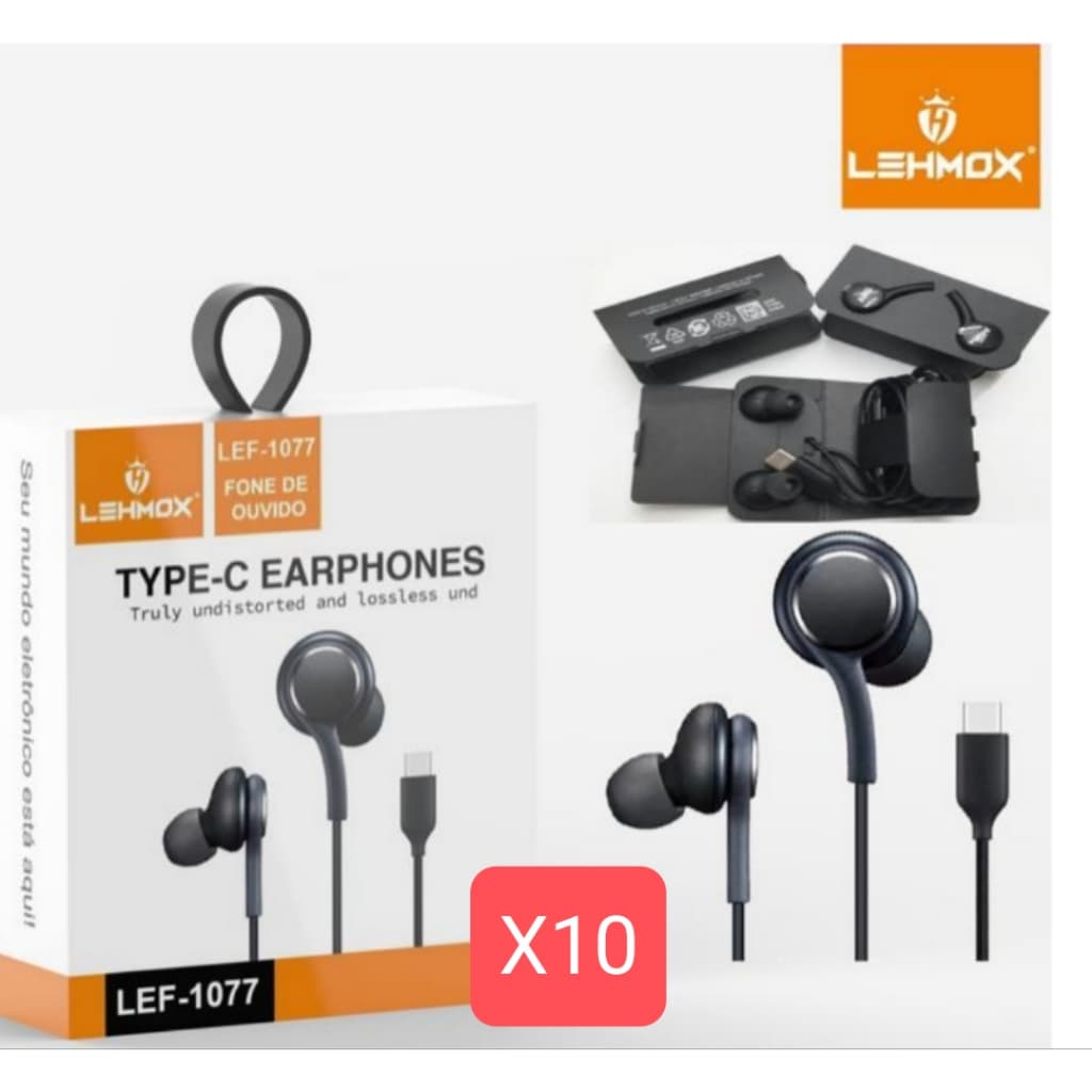 kit 10/6 Fone de Ouvido Tipo C com Microfone LEF-1077 - Lehmox/fn-a61 agold