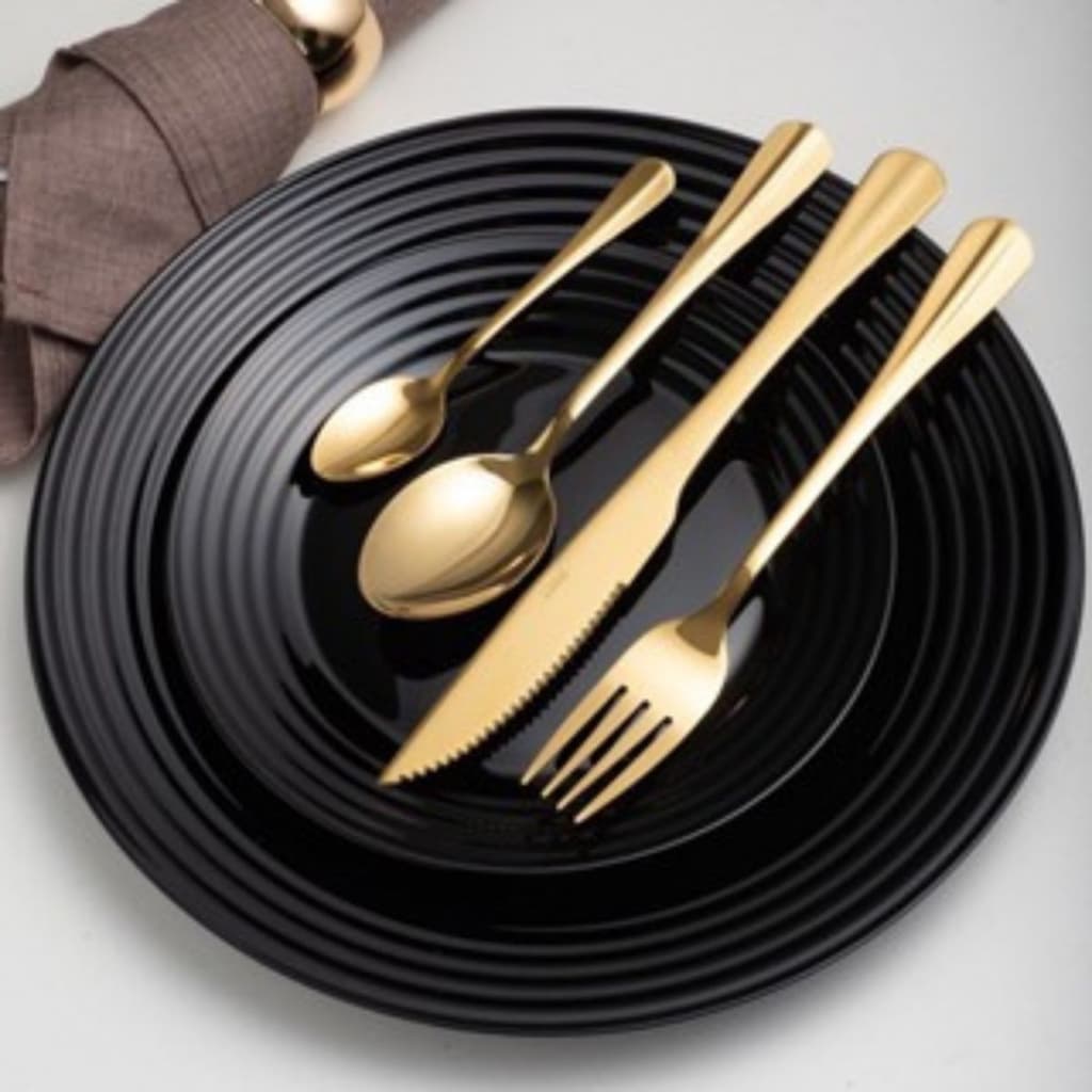 24 Peças Talheres Ouro De Aço Inox Garfo Colher Faca Colher De Mesa
