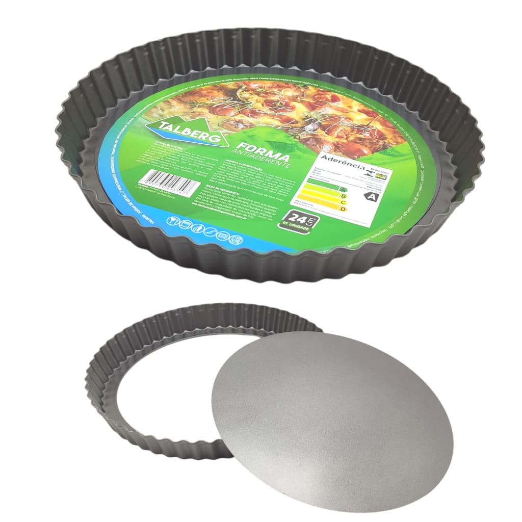 Forma Assadeira Tortas Quiches Fundo Removível Antiaderente Redonda 24cm