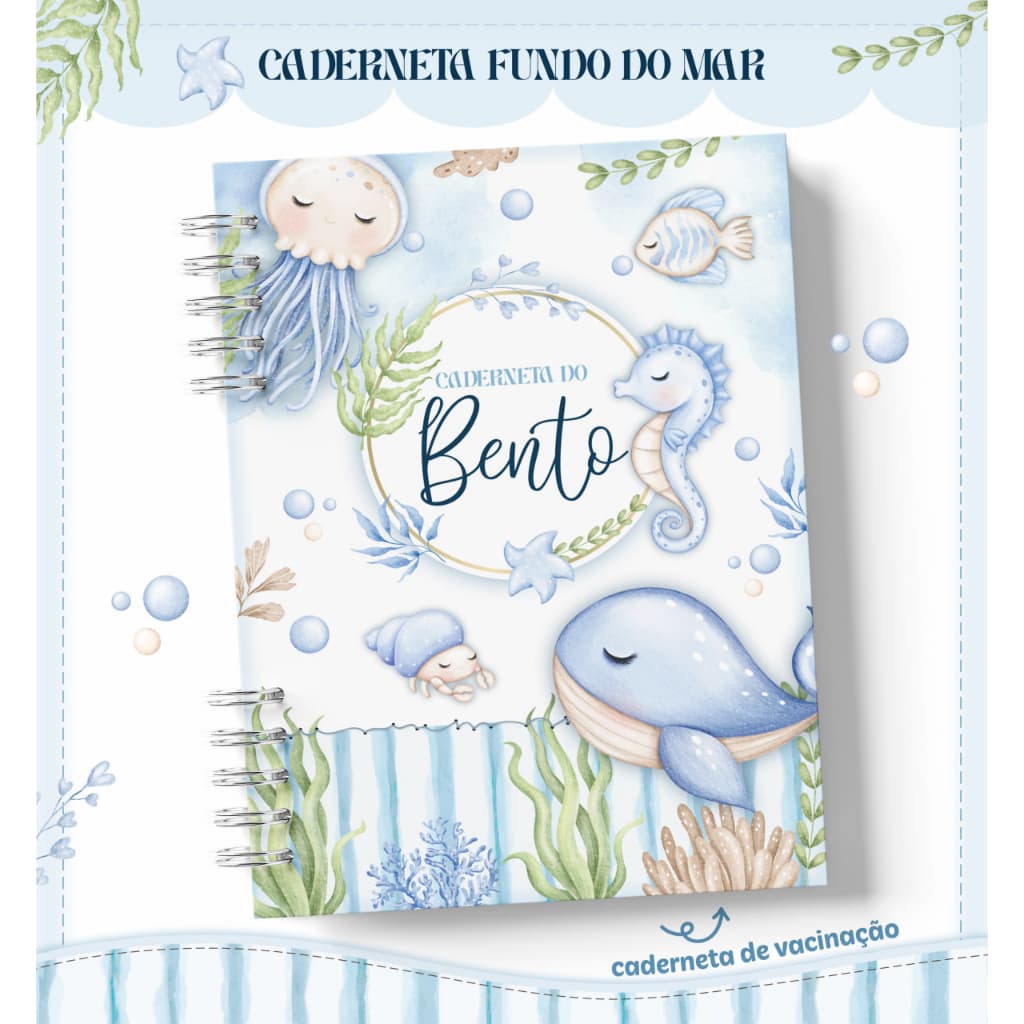 Caderneta de Vacina Fundo do Mar Menino Delicado Personalizada C/ Nome - Capa dura