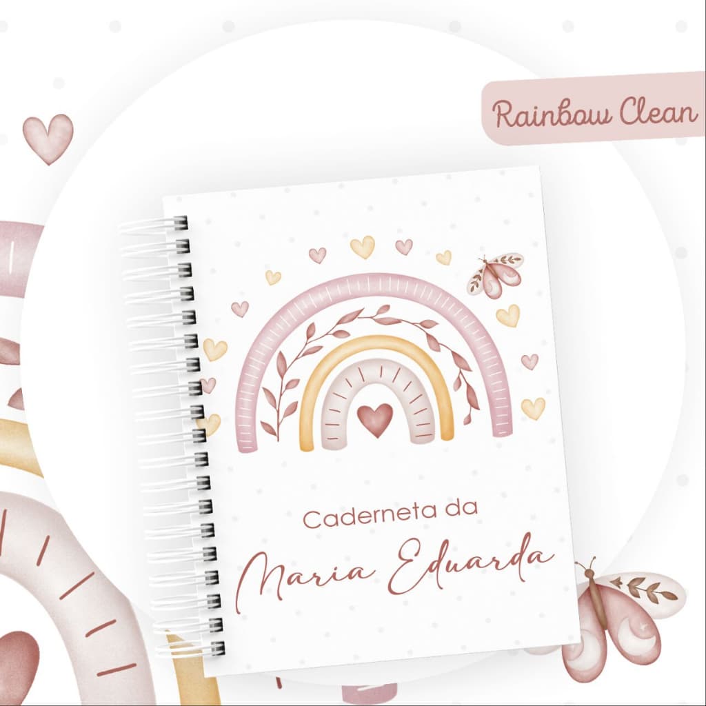 Caderneta de Vacina Rainbow Clean Personalizada C/ Nome - Capa dura