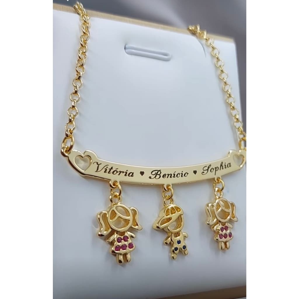 Colar de Mãe Personalizado com Pingente Filho ou Filha Zircônia Folheado Ouro 18K – Noah Joias