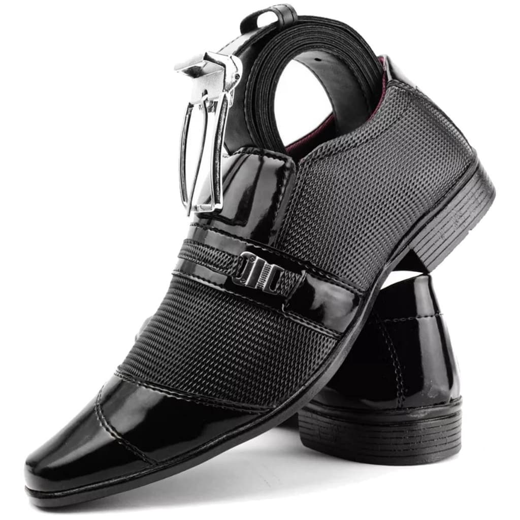 Sapato social preto modelo masculino estilo italiano + cinto social dupla face