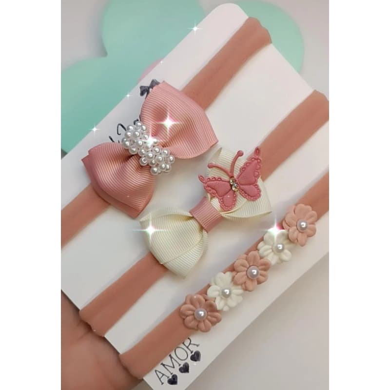 kit de laços na faixinha para bebê rn/saida maternidade cor rose/meus primeiros lacinhos