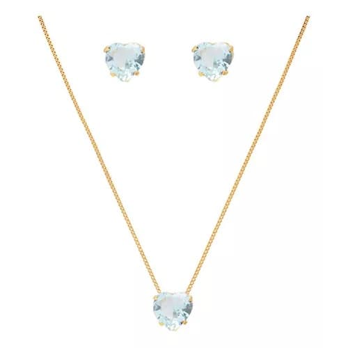 Conjunto Colar E Brinco Pedra Claro Folheado A Ouro 18k dourado prata
