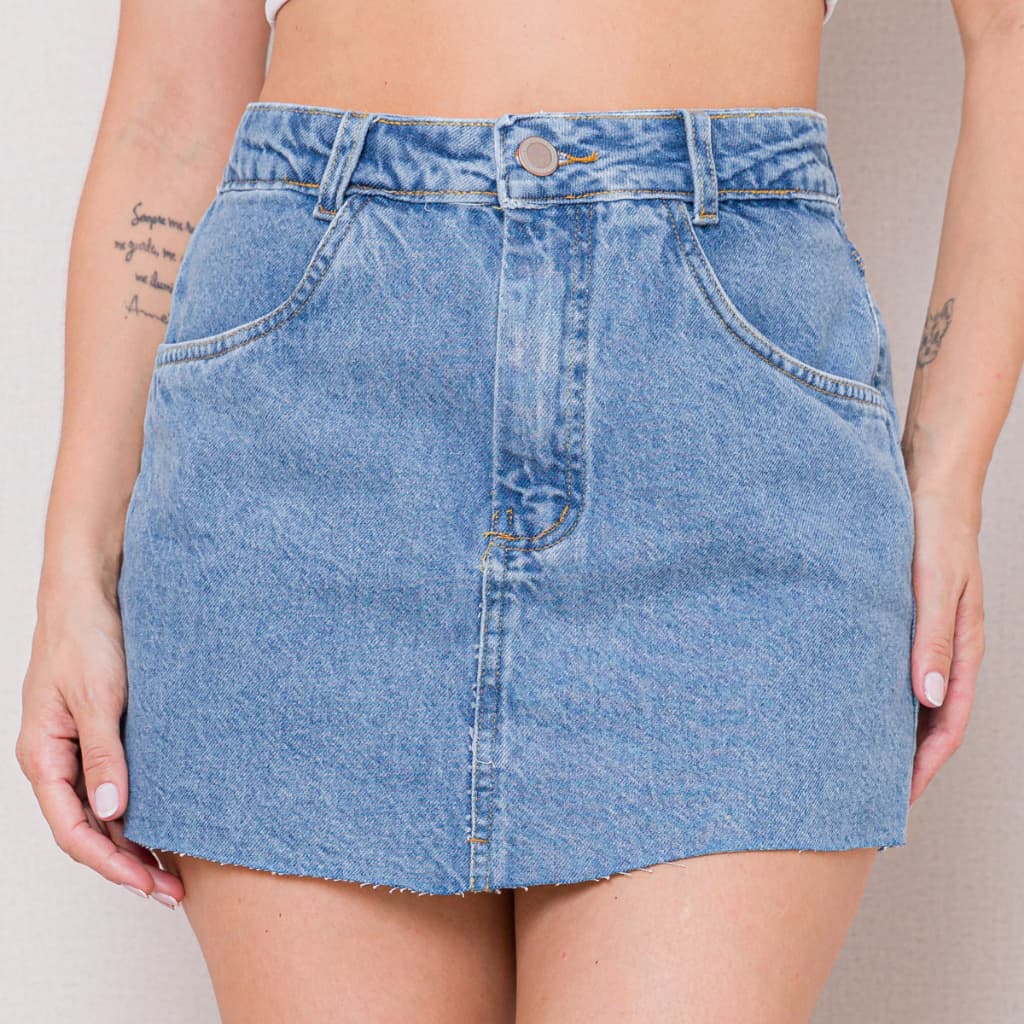 Saia Jeans Curta Desfiada Cintura Alta - Vários Modelos