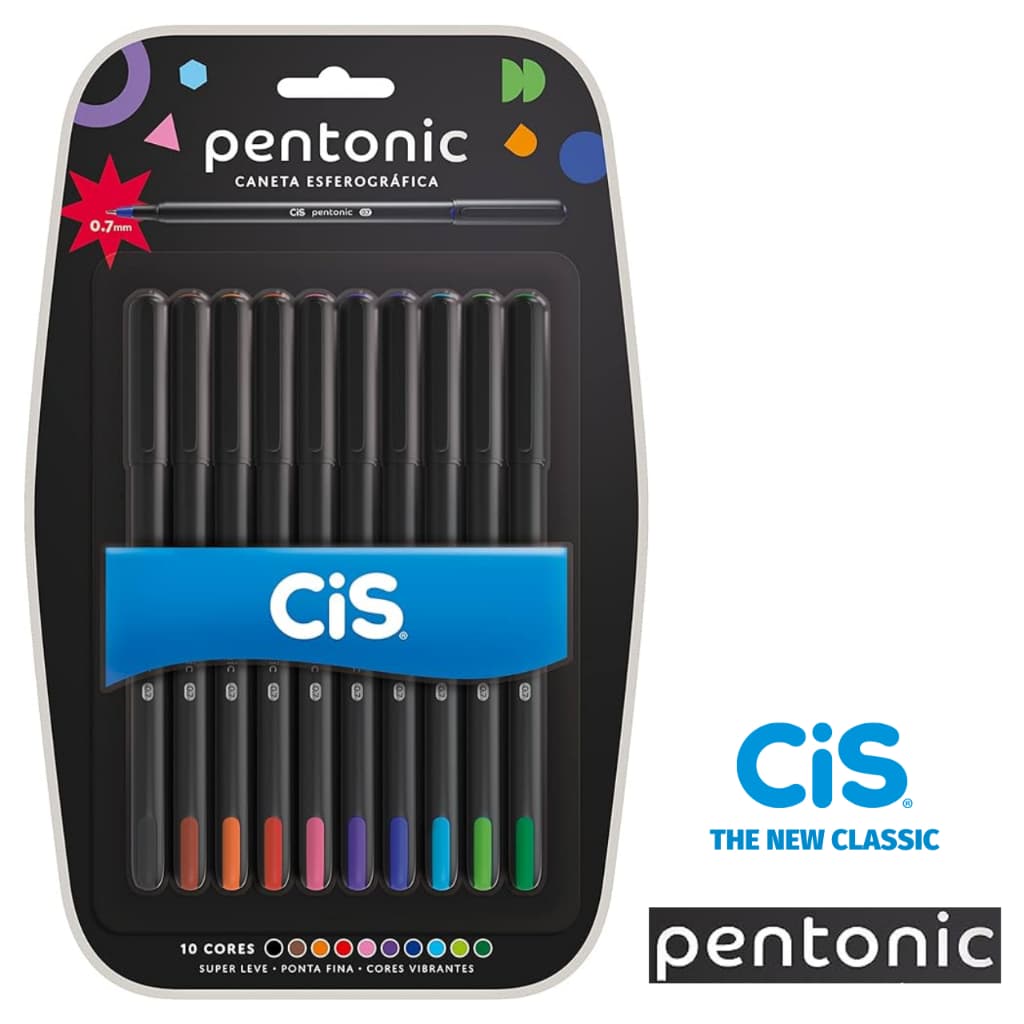 Kit Caneta Cis Pentonic Ponta Fina 0,7mm e 1mm - Coleção Completa - Coloridas