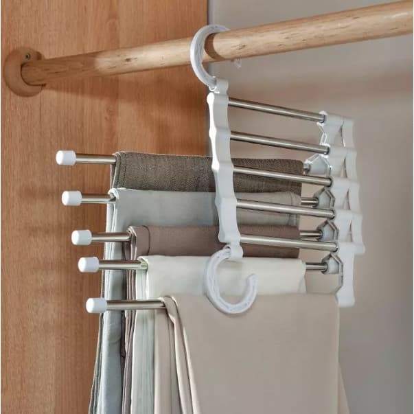 Cabide Multifuncional de Calça Mágico De Inox com 5 Divisórias