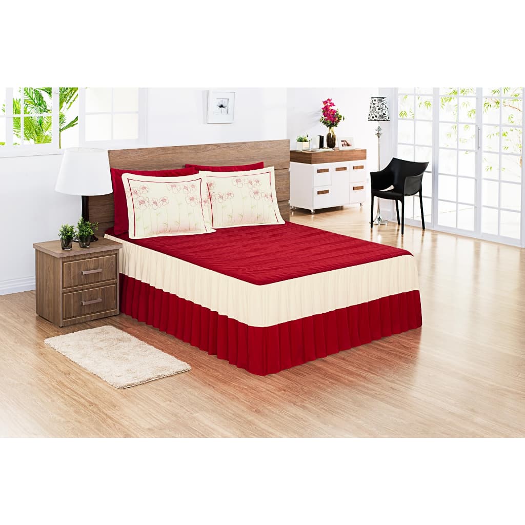 Kit Colcha Cobre Leito Casal Barbara 3 Peças - Vermelho