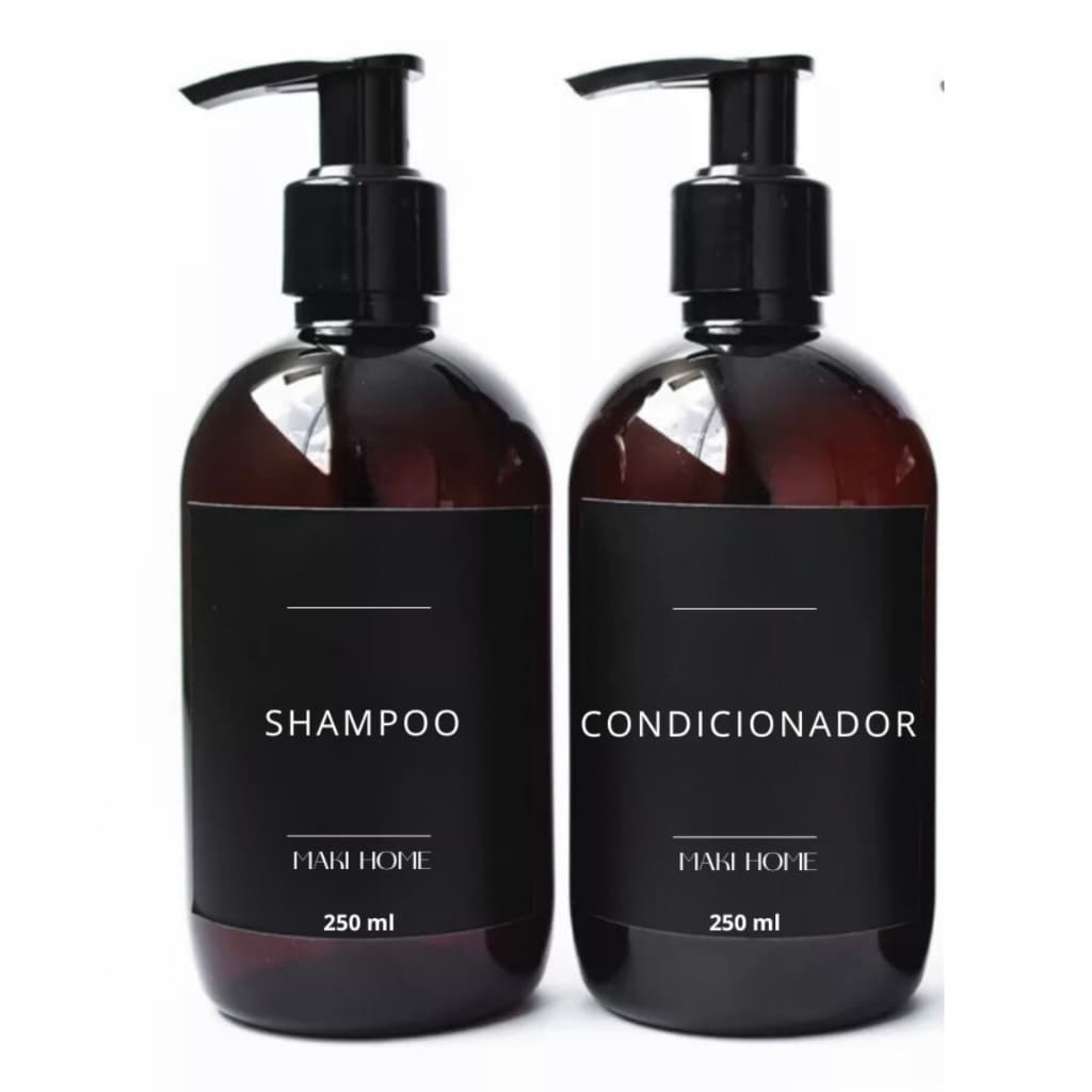 KIT 2 FRASCOS AMBAR 250ml PARA SHAMPOO E CONDICIONADOR DISPENSER