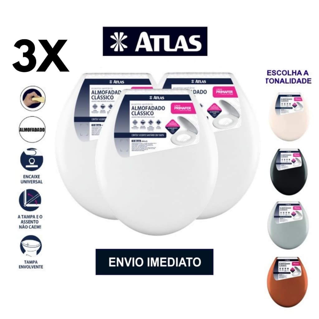 Kit Assento Sanitário Almofadado Oval Tampa de privada Vaso Universal Atlas