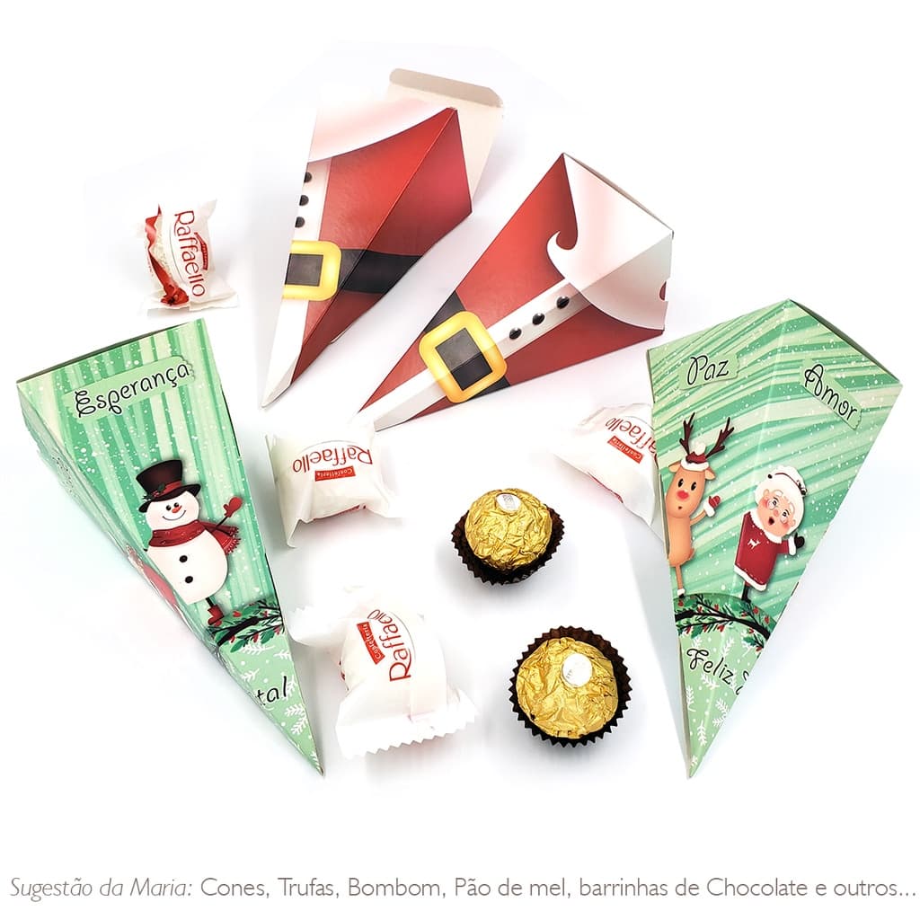 Caixas para Cone Trufado Pirâmide lembrancinha de NATAL Cones, Trufas, BomBom, MMs, Balas e diversos