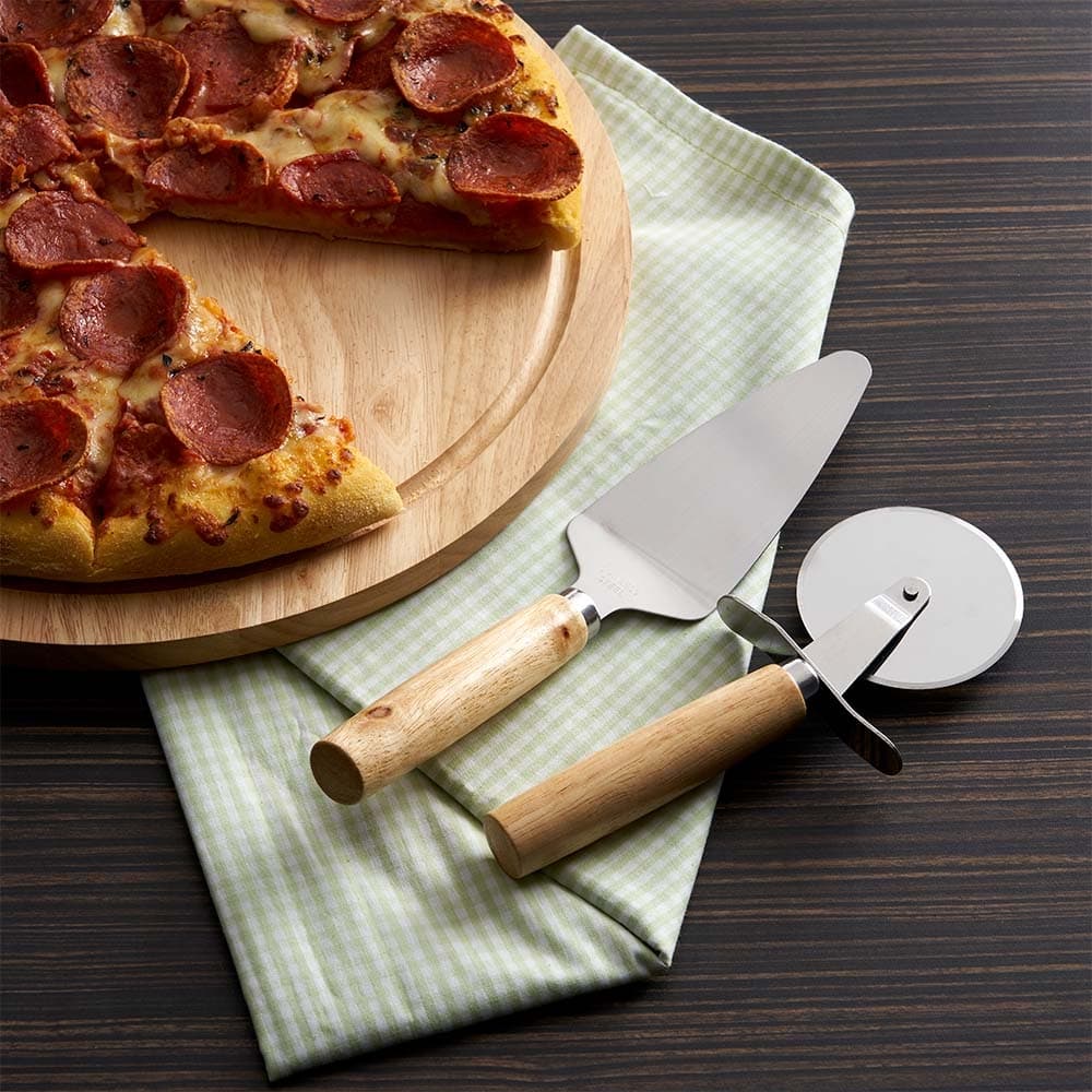 Kit Pizza Premium 3 Peças com Tábua  Bambu C/Canaleta, Espátula e Cortador Inox