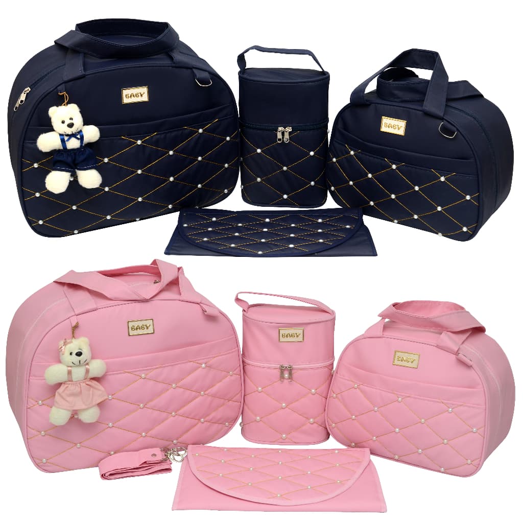 Kit Bolsa/Mala Bebê Maternidade Menino Menina 4 peças Pérola
