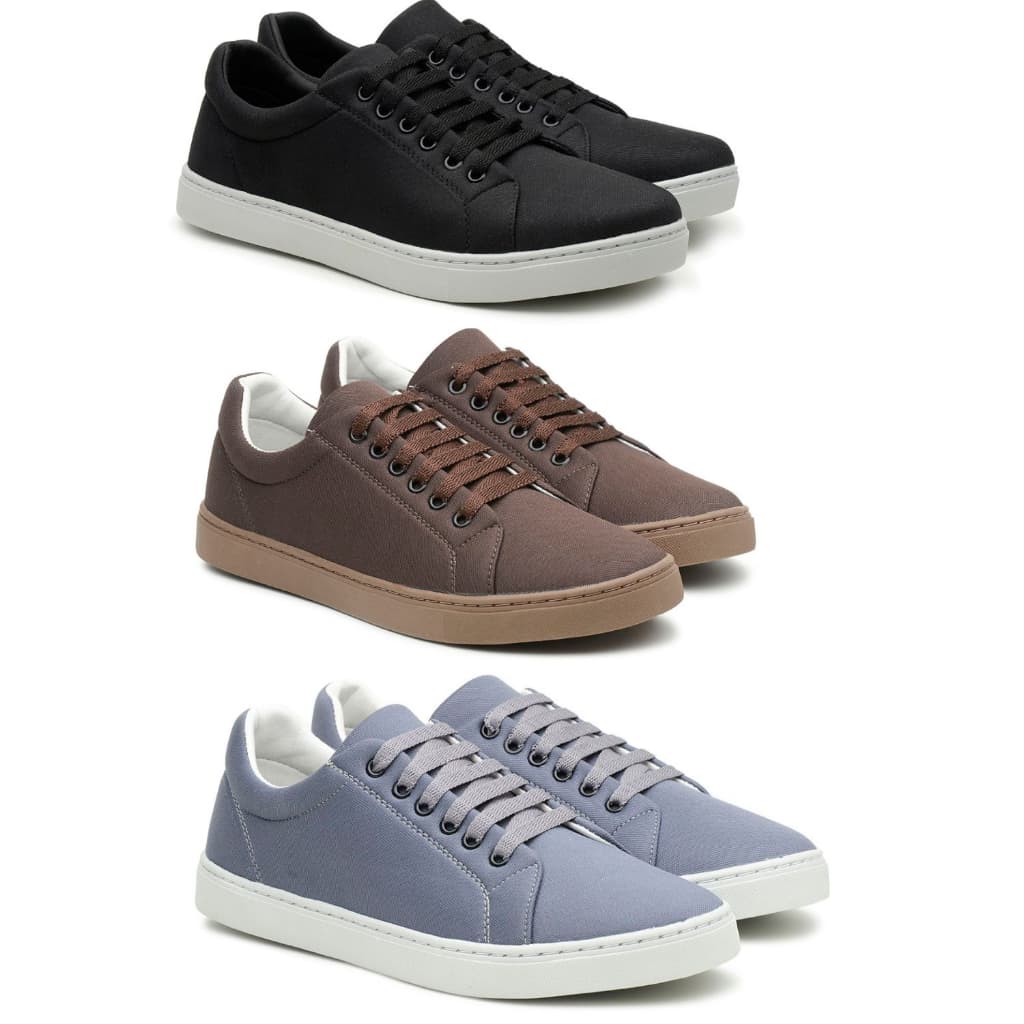 Kit 3 pares de Tênis Casual Sola Reta