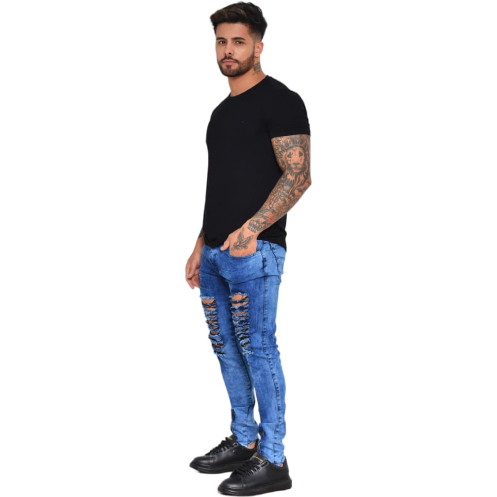 Calça Jeans Skinny Masculina Rasgada Destroyed