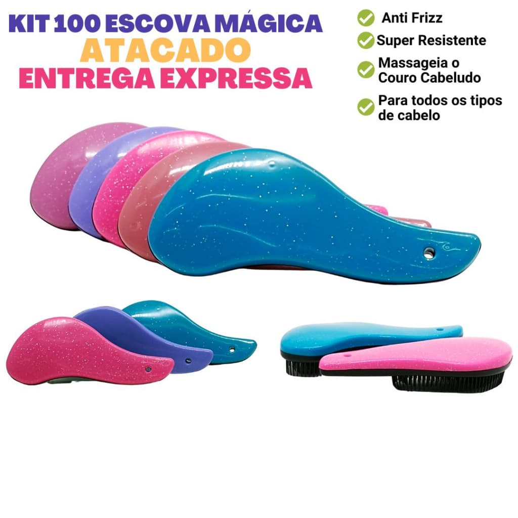 Kit 100 Escova Mágica com Glitter
