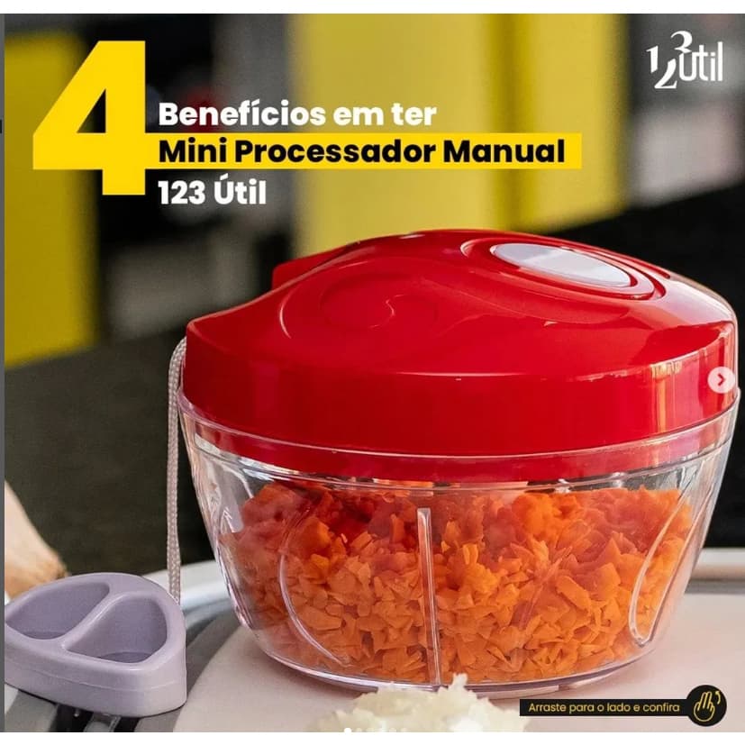 MINI PROCESSADOR DE ALIMENTOS COZINHA MANUAL 3 LÂMINAS 500ML