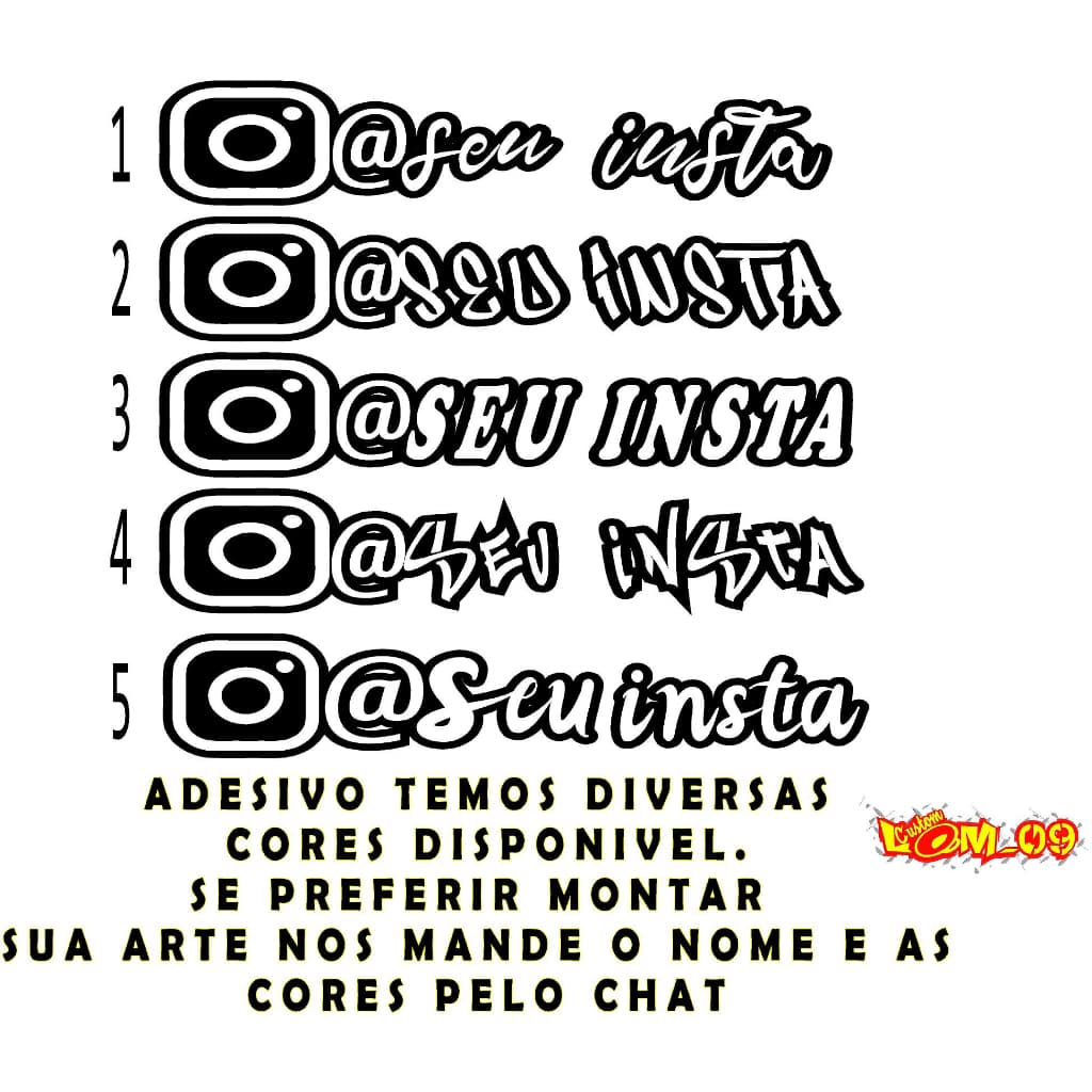 INSTAGRAN CORES PERSONALIZADAS SEU INSTA SEU LOGO PARA CARRO MOTO BIKE TANQUE JANELA KIT COM SUA LOGO OU NOME FONTES DIVERSAS