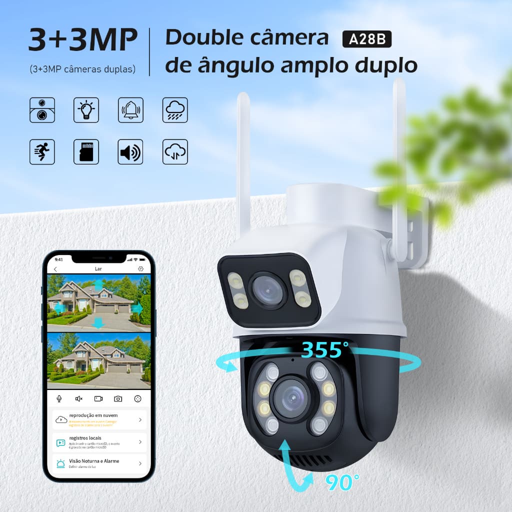 COIBEU® Câmera De Segurança Wi-fi Smart Camera A28b Dupla 3mp Icsee