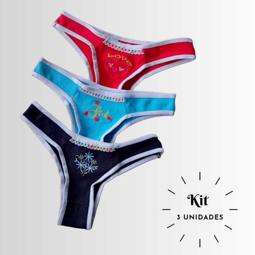 Kit 3 Calcinhas Cotton Tanga Tamanho Único 36/40 Calcinha Feminina