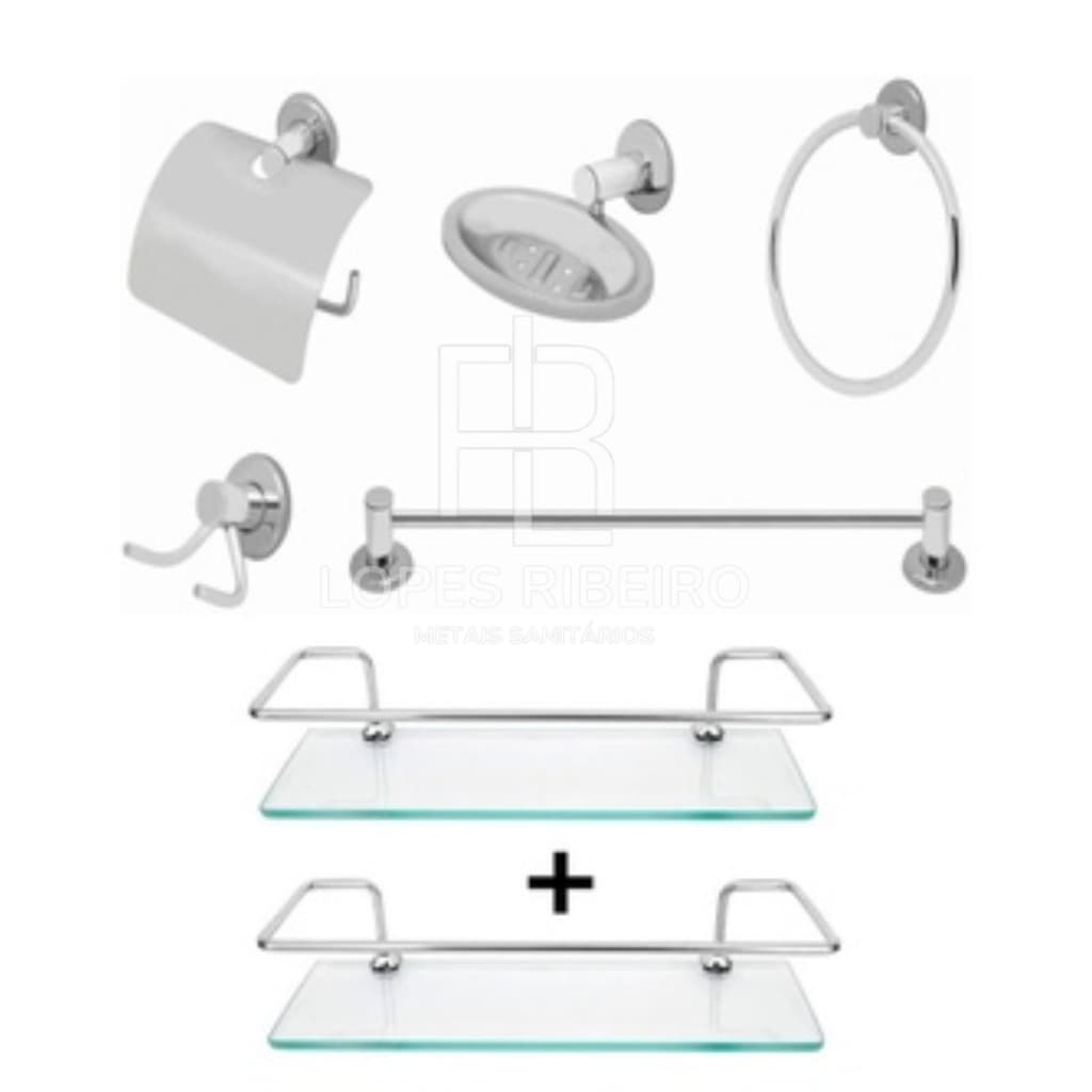 Mega Combo 7 Itens Kit de acessórios 5 peças Stander e 2 Porta Shampoo Reto Cromado