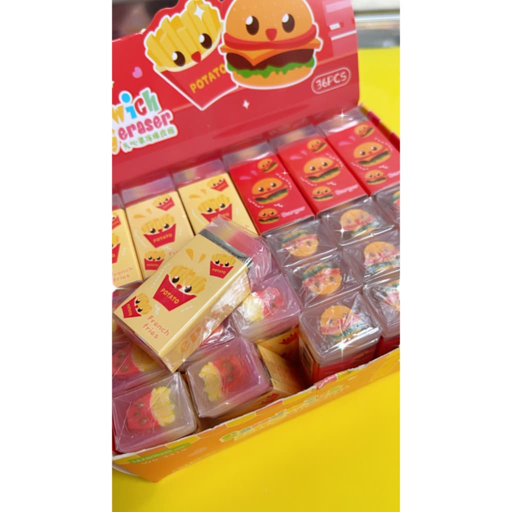 Kit com 2 Borrachas escolar fofa borracha fast food