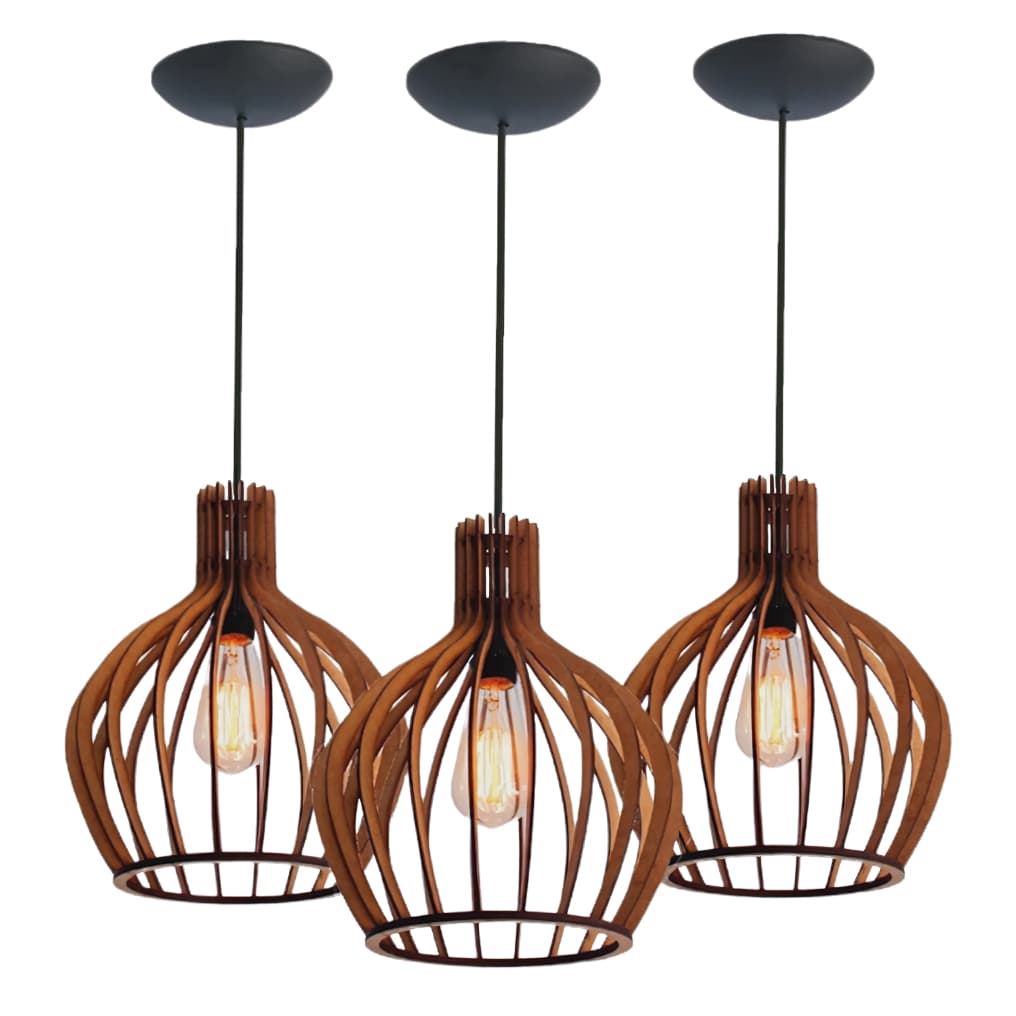 3 Luminaria De Teto Decoração Retro Balcão De Cozinha Americana Cor Marrom - 3ppm