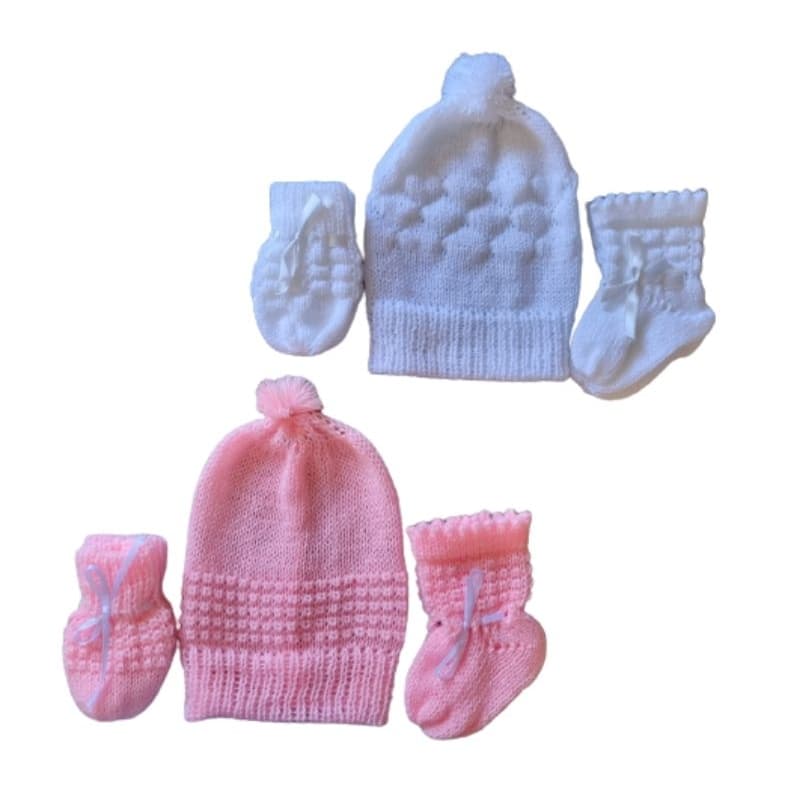 2 Kits de lã pra bebê antialérgico Rosa e Branco