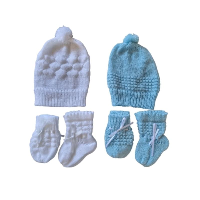 2 Kits de lã pra bebê antialérgico Branco e Azul