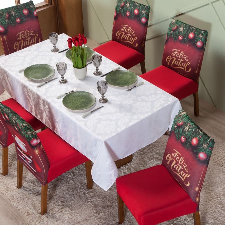 KIT 4 CAPAS DE CADEIRA/ FESTAS ESTAMPA NATAL E ANO NOVO