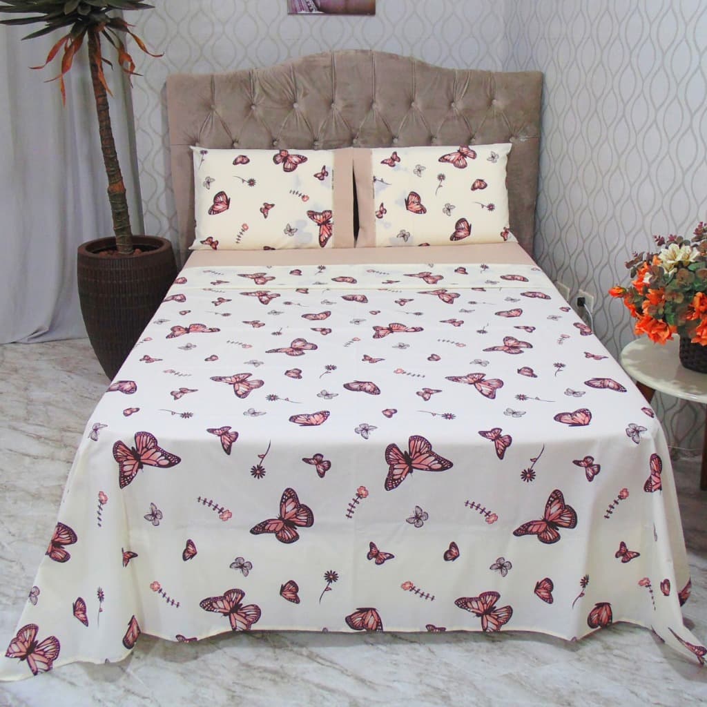Jogo De Cama Box Lençol Casal Padrão 4 peças Estampado 100% Algodão 200 fios