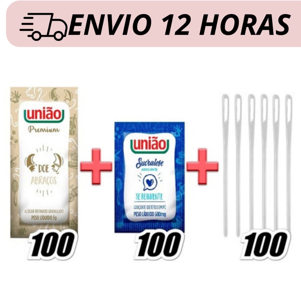 KIT 100 SACHE AÇUCAR 100 SACHE ADOÇANTE 100 MEXEDOR
