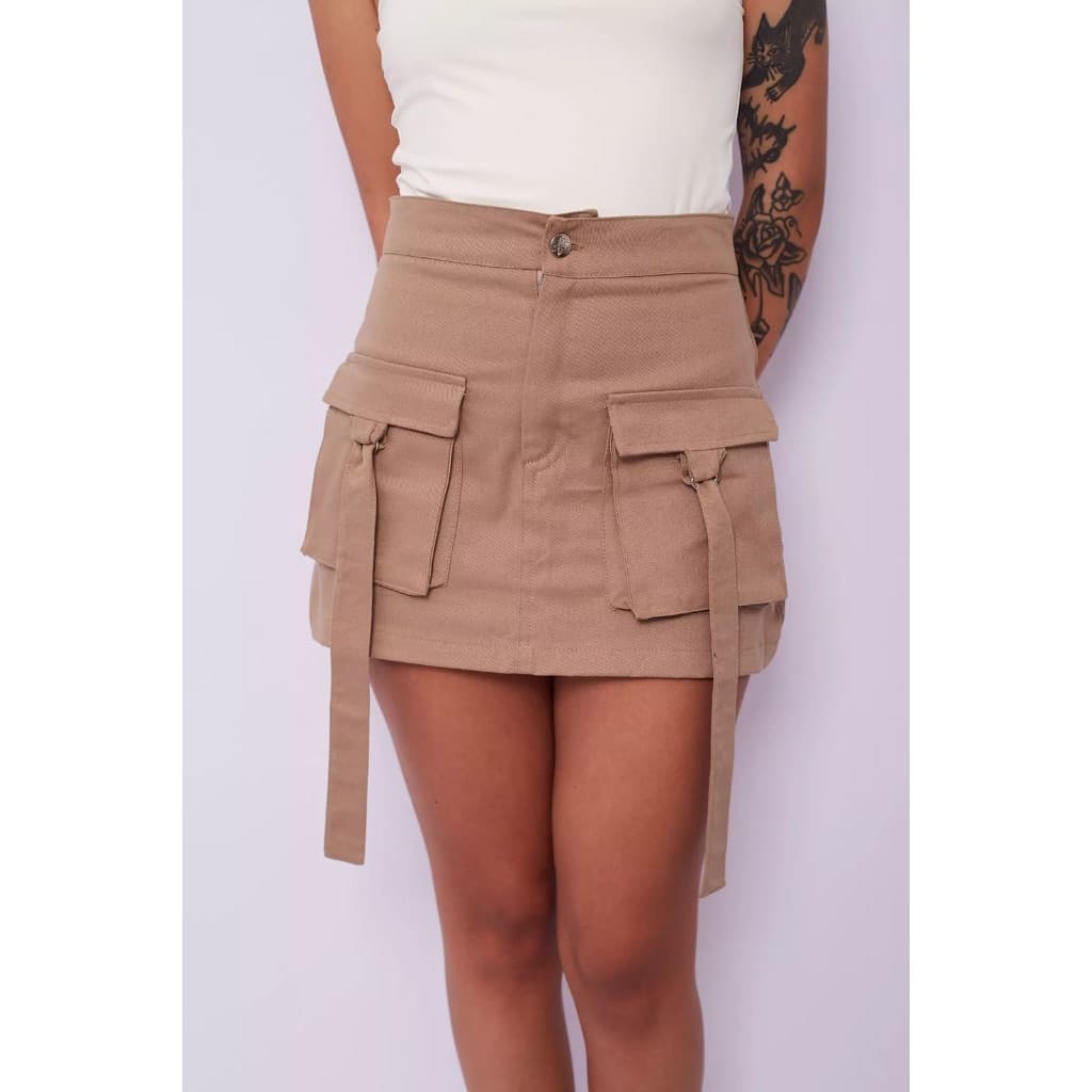 Saia Cargo Jeans Curta Sarja Premium Bolsos Cargos Retrô Inverno Verão