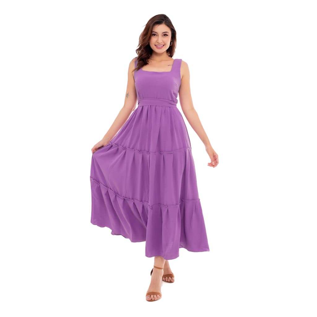 3# Vestido Feminino longo de Festa franzido con Laço na Cintura e Ziper Duna TR-VES-003