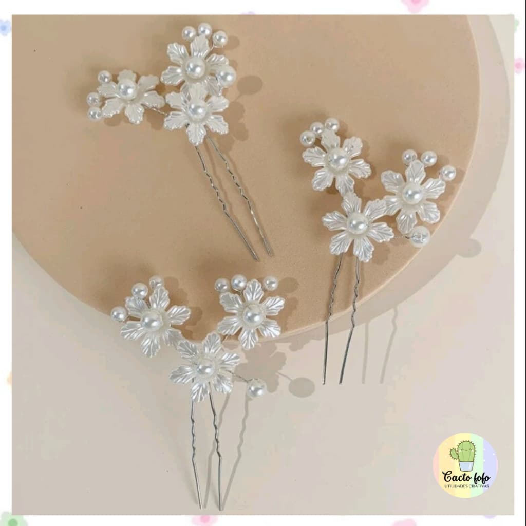 Grampo Arranjo Enfeite de Cabelo Noiva, Debutante, com flor e pérolas