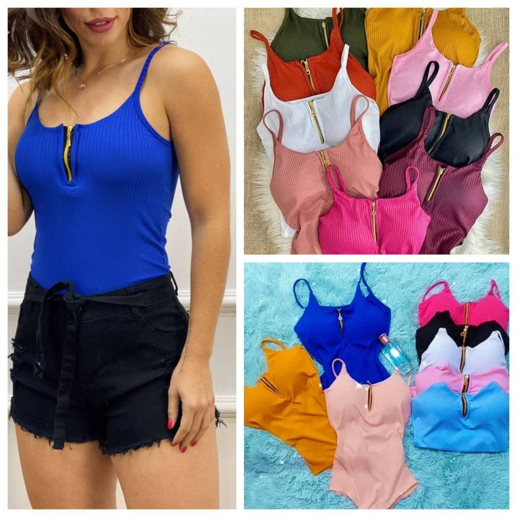 KIT 3 BODY FEMININO CANELADO ALCA ZIPER MODA