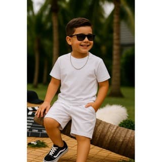 Conjunto Infantil Masculino Bermuda Chimpa + Blusa de Malha(1ao10Anos)Natal,Ano Novo,Exército e para diversas ocasiões