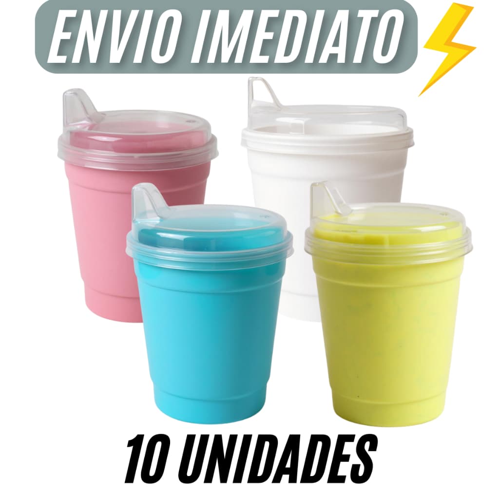 Copo Infantil Plástico 220ml Com Tampa e Bico Escolar Água Suco Lancheira