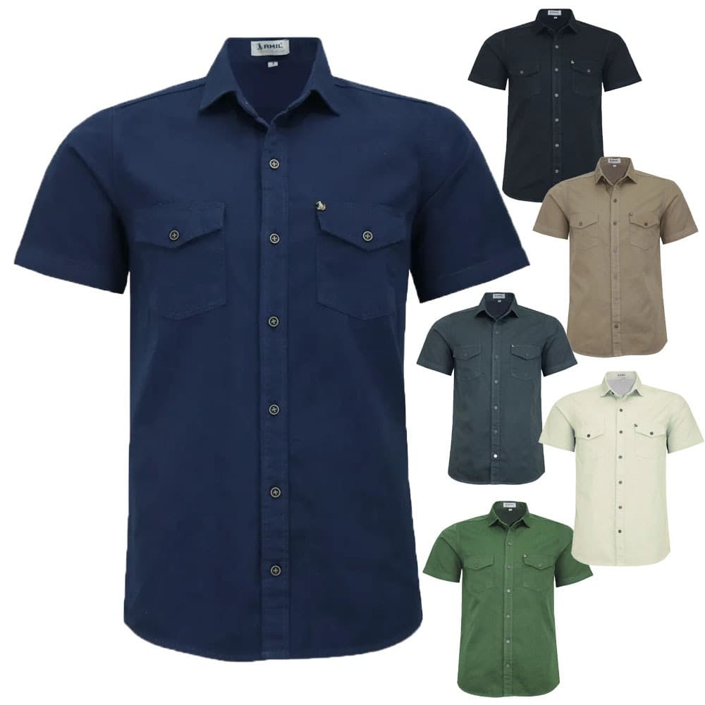 Camisa Social Masculina  Sarja Manga Curta Estilo Militar Moderna Promoçao Varias Cores 100% Algodao