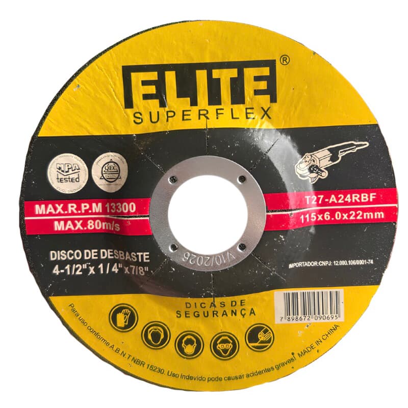 DISCO DESBASTE; marca ELITE; 4 1/2X1/4X7/8”; embalagem 05 peças.