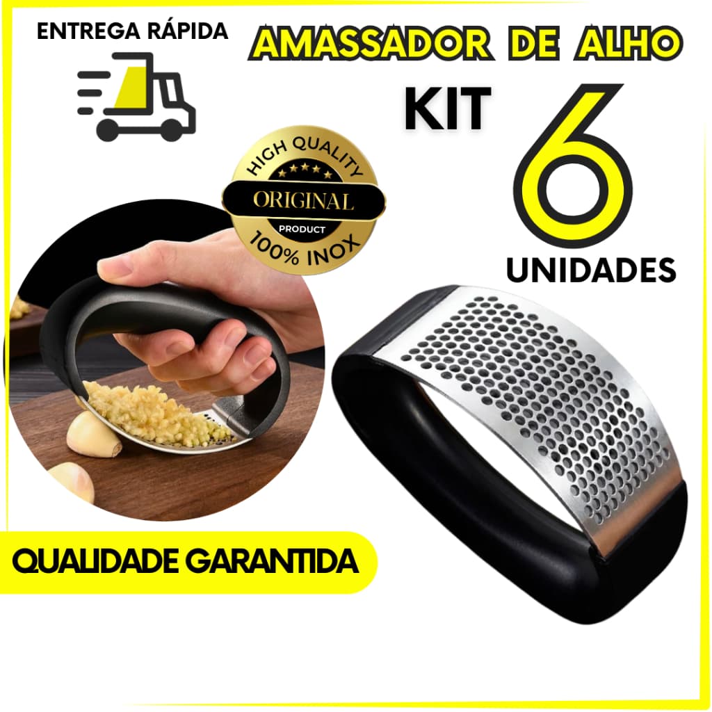Amassador De Alho Kit 6 Peças Triturador Inox Espremedor de Alho Para Cozinha Restaurantes Enxoval