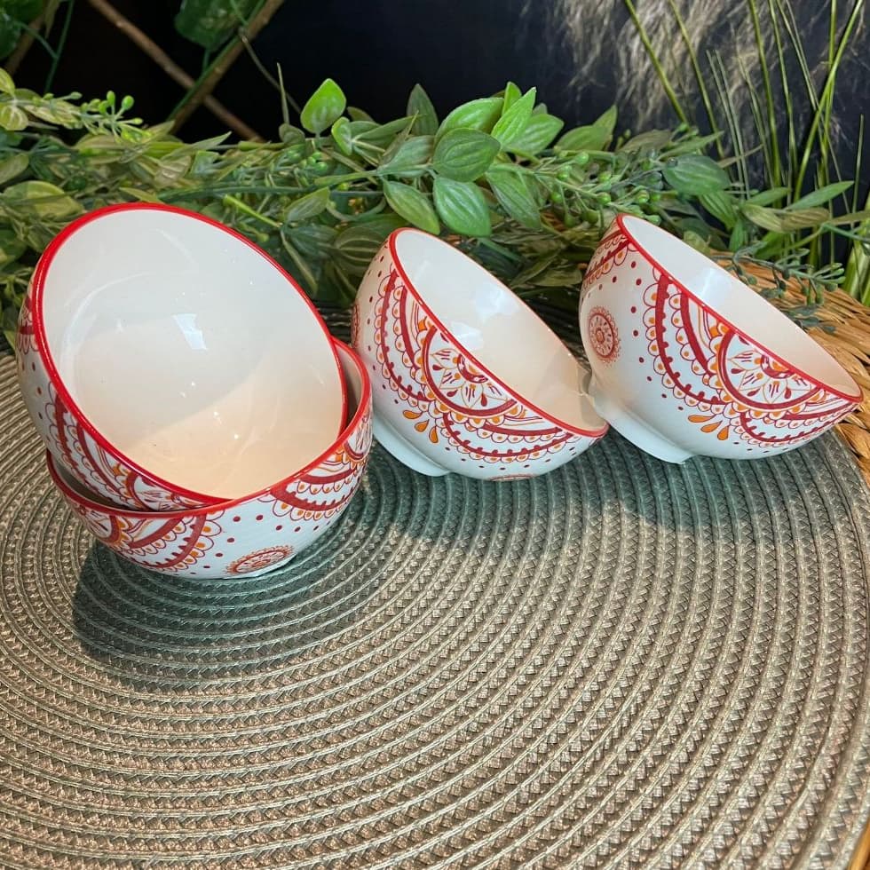 Kit 4 Petisqueira molheira cerâmica estampado molhos caldos petisco manteiga multiuso mesa posta
