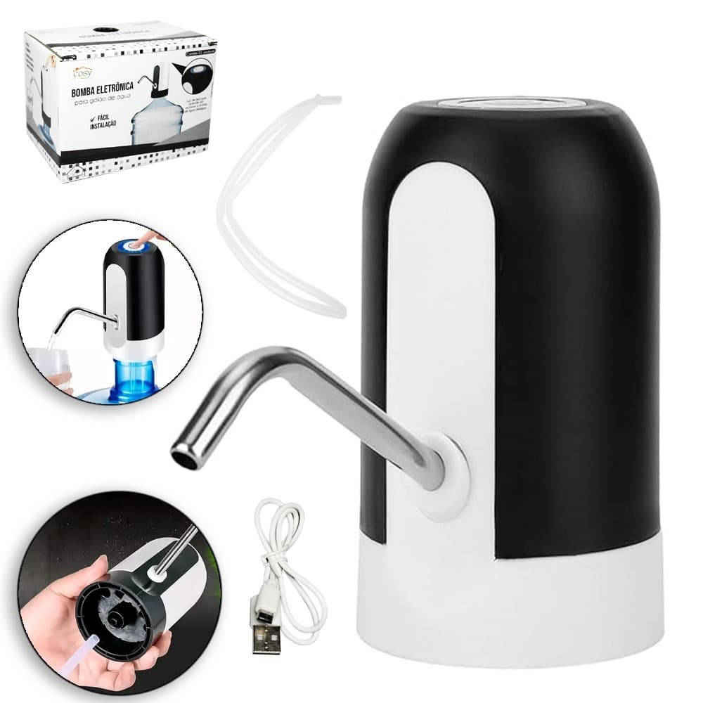 BOMBA AUTOMATICA PARA GALAO DE AGUA DE 10 E 20L RECARREGAVEL COM CABO USB 13CM