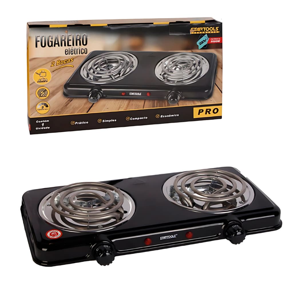 Fogão Fogareiro Elétrico Portátil 2 Bocas 220V Indução Aquecimento Rápido Camping Cozinha Compacta