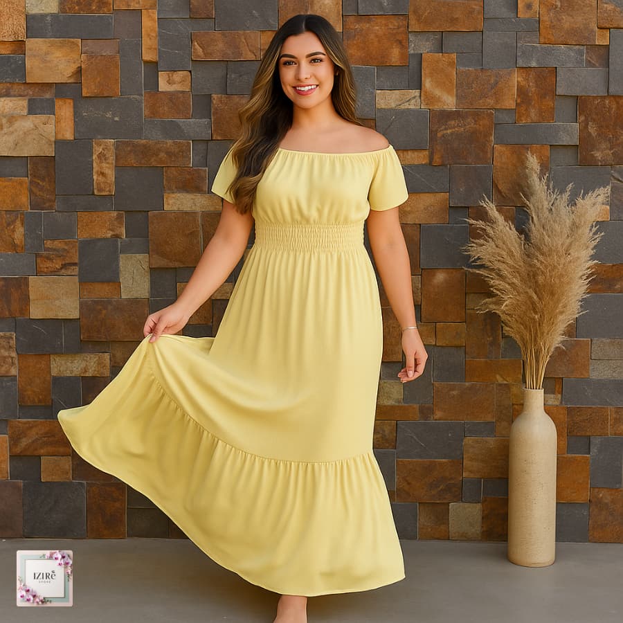 Vestido Longo Ombro a Ombro Plus Size Elegante Babado Sofisticado Festa Madrinha M G GG G1 G2 G3