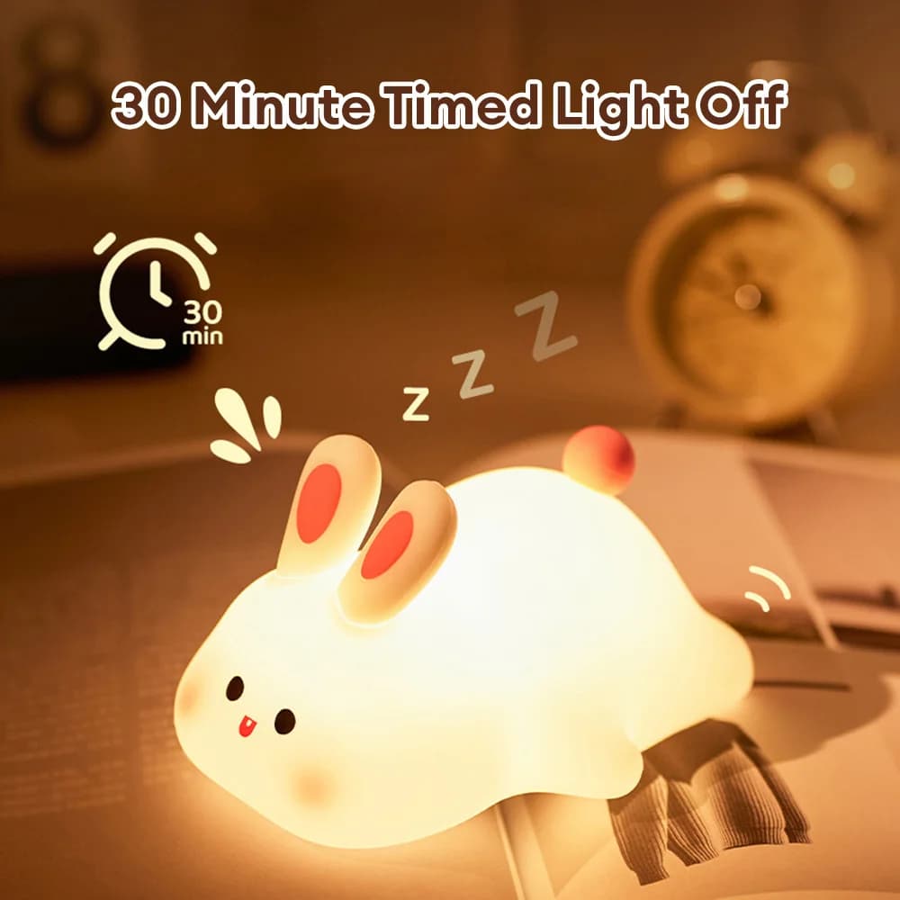 Luminária Coelhinho Silicone Touch Led Recarregável USB Luz Noturna Infantil 3 Brilhos Iluminação