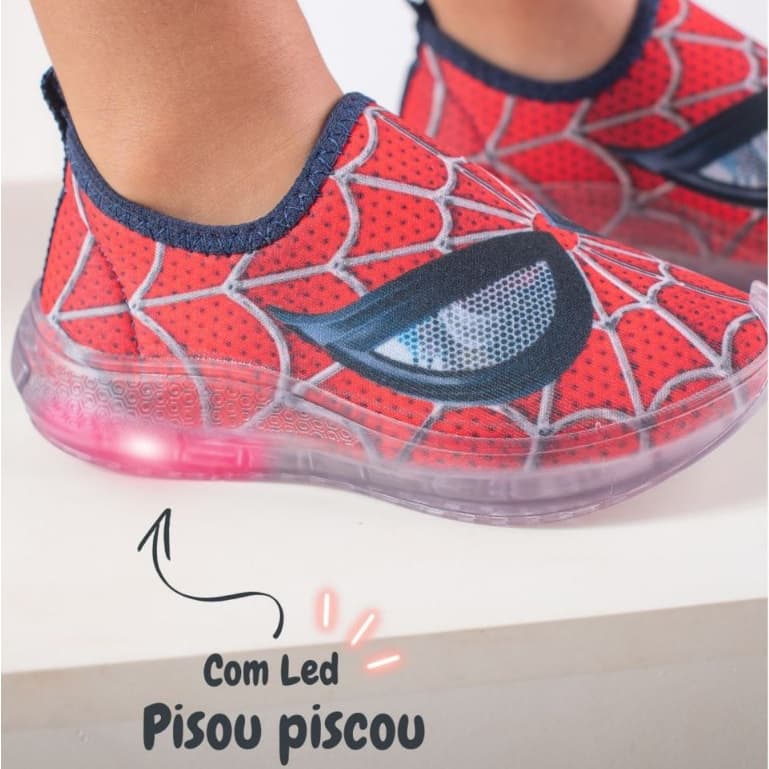 Tênis Infantil Aranha  LUZ LED Calce Fácil Menino Confortável Antiderrapante Leve Estiloso Promoção