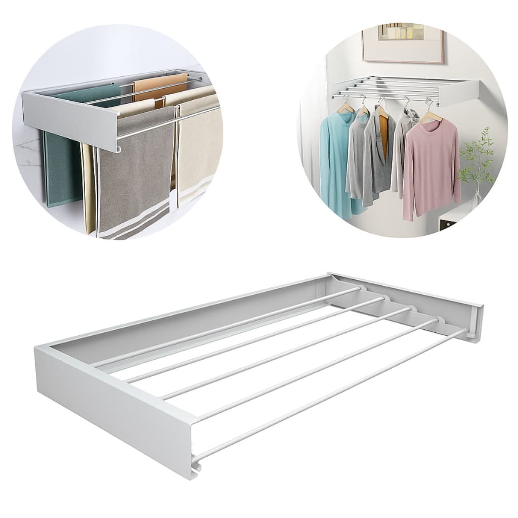 Varal Retratil De Roupa Recolhivel Dobravel De Parede Inox 5 Varetas Para Lavanderia Apartamento
