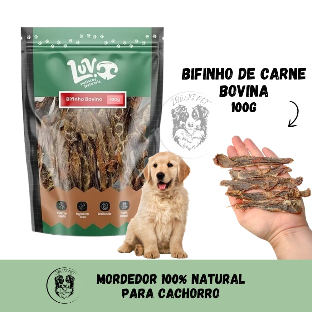 Bifinho Bovino de Carne Petisco Natural para Cães e Gatos 100g - Luv Petiscos